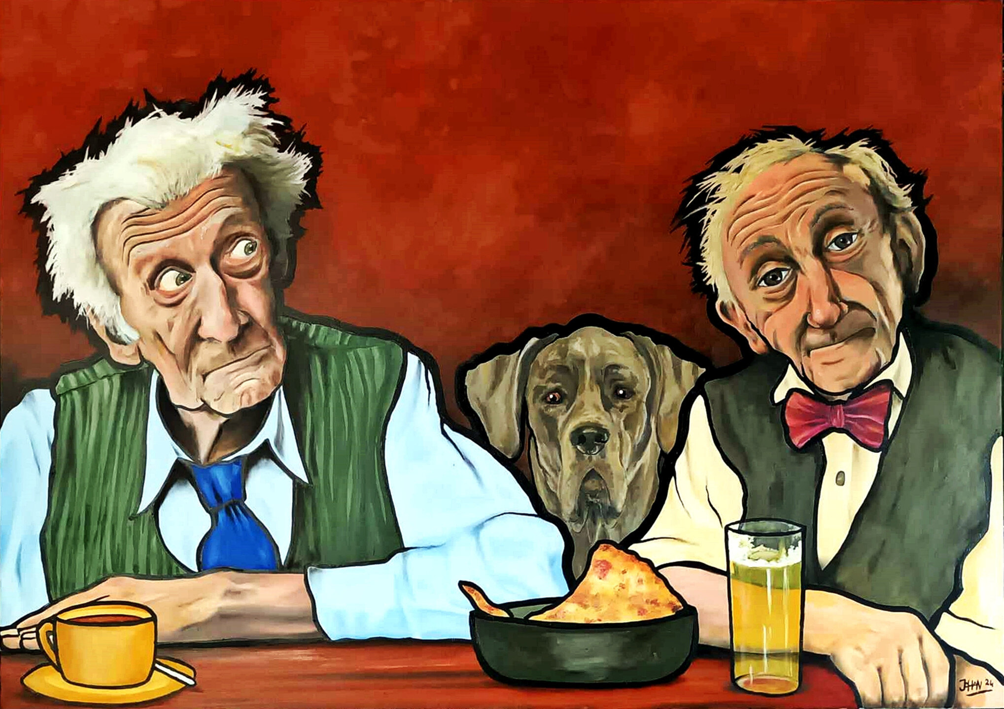 Dog out with old men · Oil on canvas · 140 cm x 90 cm · 2024