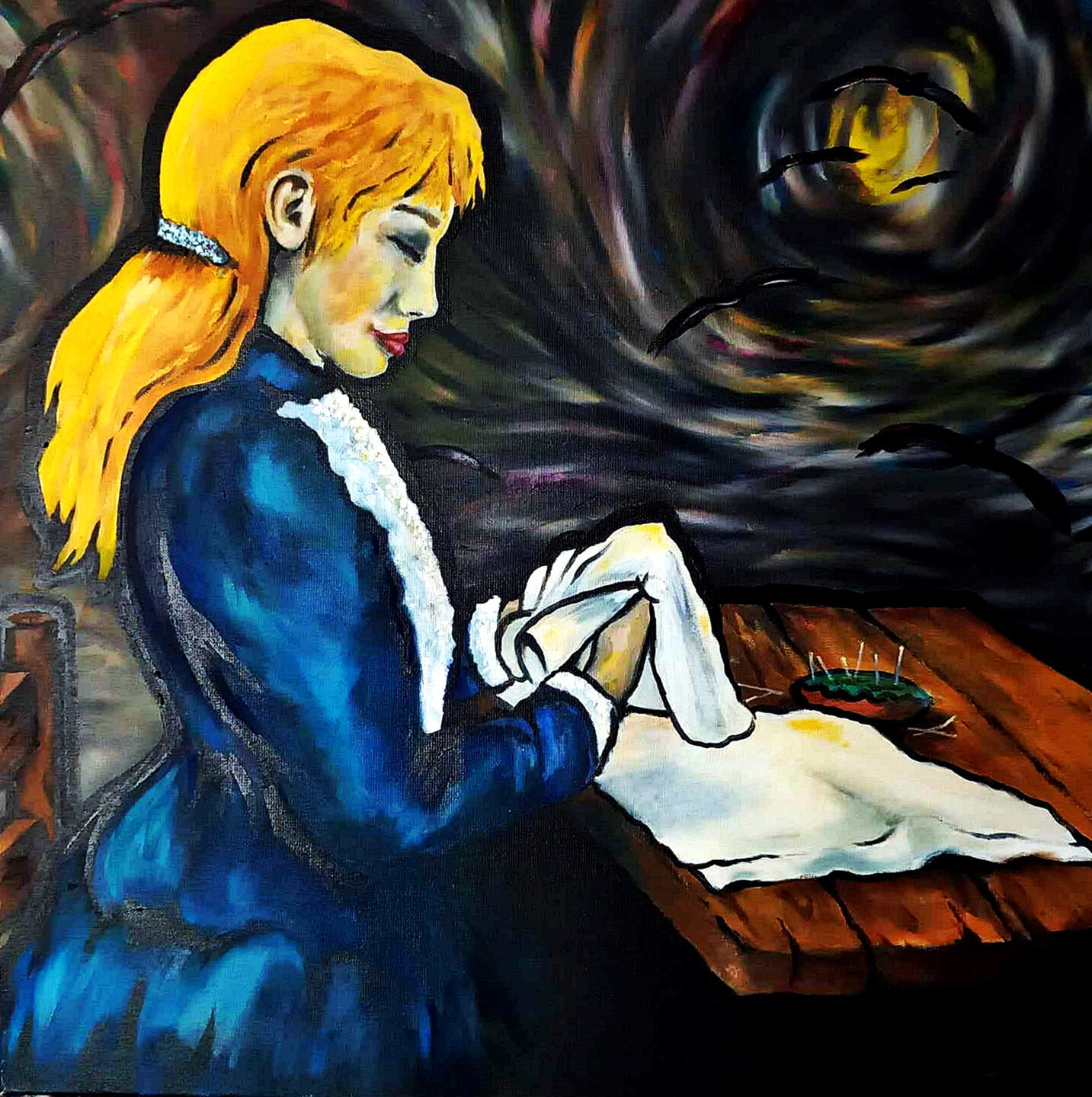 The seamstress · Oil on canvas · 90 cm x 90 cm · 2021