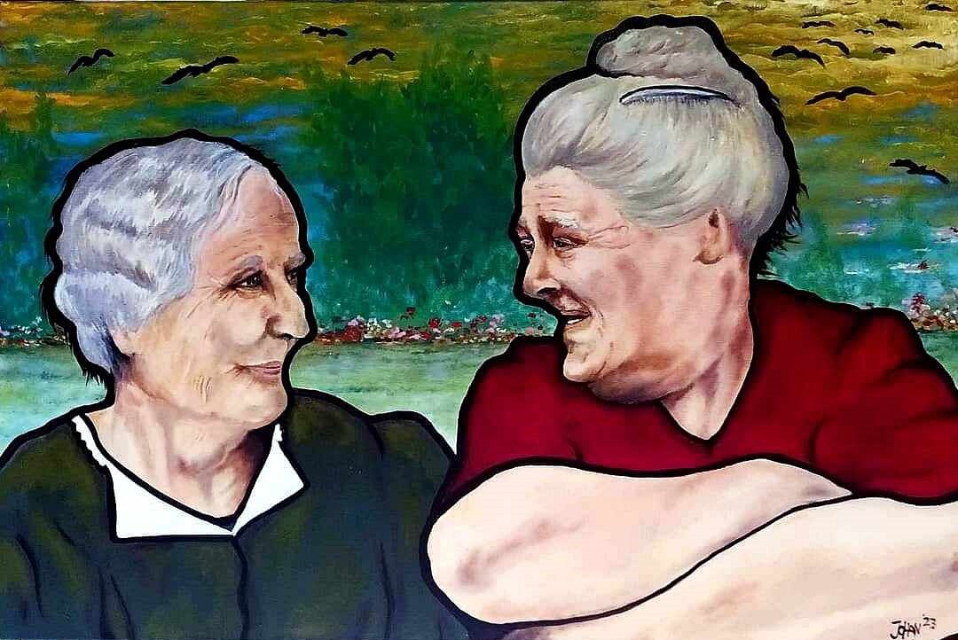The old berry ladies · Oil on canvas · 90 cm x 70 cm · 2023